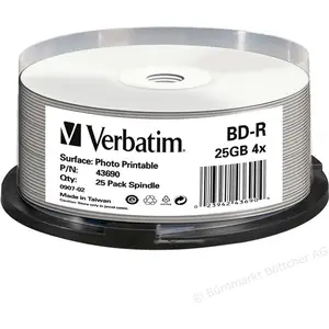 BD-R Rohling 25GB 6fach 25er Spindle Printable BD-R Rohling 25GB 6fach 25er Spindle Printable