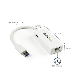 StarTech USB 3.0 Gigabit Ethernet LAN adaptor with USB Port white