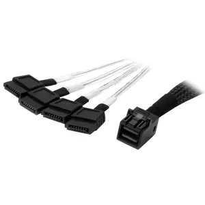 Internes Mini-SAS Kabel SFF-8643/4xSATA Stecker/Stecker Schwarz/Silber 1m Internes Mini-SAS Kabel SFF-8643/4xSATA Stecker/Stecker Schwarz/Silber 1m
