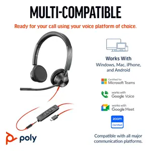 Poly Blackwire 3325 USB-C Headset +3.5mmP +USB-C/A Poly Blackwire 3325 USB-C Headset +3.5mmP +USB-C/A