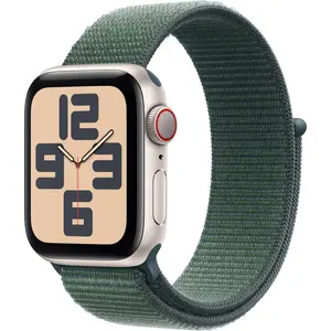 Apple Watch SE GPS + Cellular 40mm Starlight Aluminium Case with Lake Green Sport Loop Apple Watch SE GPS + Cellular 40mm Starlight Aluminium Case with Lake Green Sport Loop