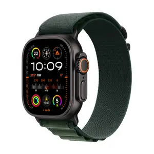 Apple Watch Ultra 2 GPS + Cellular 49mm Black Titanium Case with Dark Green Alpine Loop, Medium Apple Watch Ultra 2 GPS + Cellular 49mm Black Titanium Case with Dark Green Alpine Loop, Medium
