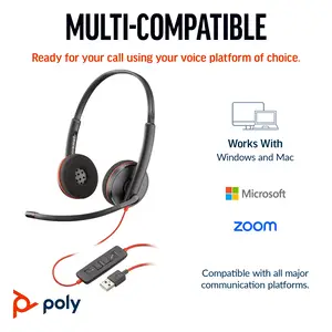 POLY Blackwire C3220 Kopfhörer Kabelgebunden Kopfband Anrufe/Musik USB Typ-C Schwarz, Rot POLY Blackwire C3220 Kopfhörer Kabelgebunden Kopfband Anrufe/Musik USB Typ-C Schwarz, Rot